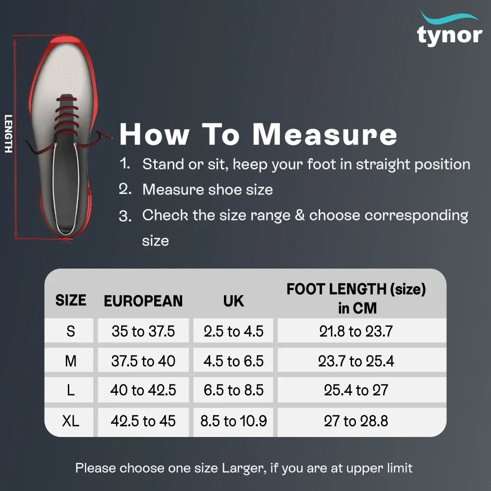 Tynor Insole Full Silicone K-01_Size Chart